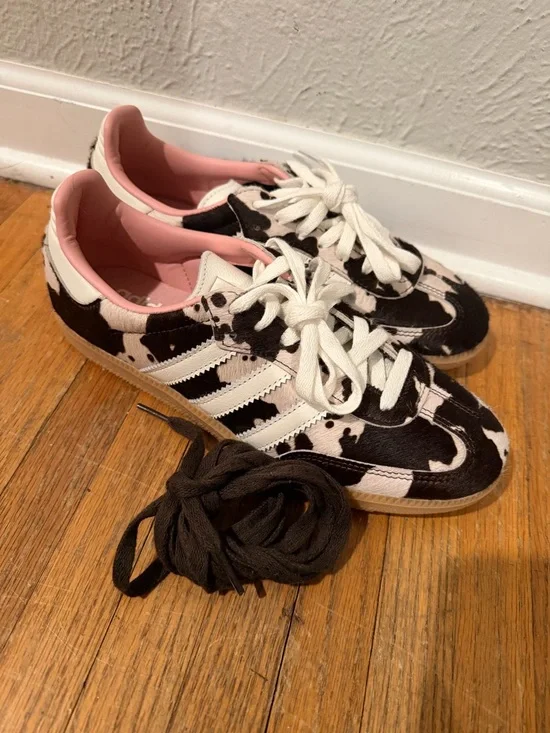 Adidas Originals Pink & Brown Cow Print Samba Women's Sneakers - Picture 4 of 5